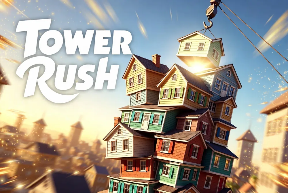 A Tower Rush tower catching the golden-hour light mid-climb